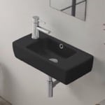 CeraStyle 001607-U-97 Small Matte Black Ceramic Wall Mounted or Drop In Bathroom Sink
